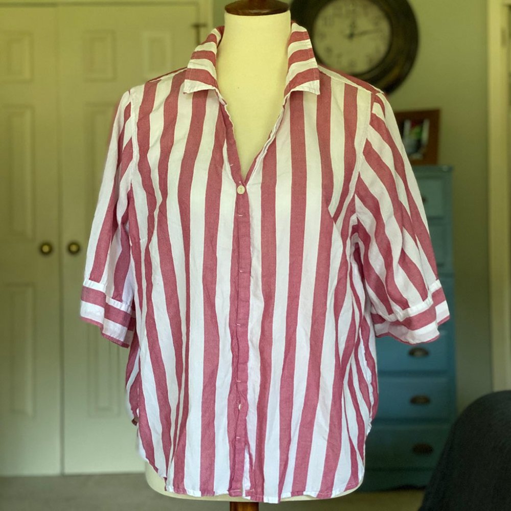 J.Crew Short Sleeve Red Striped Button Down